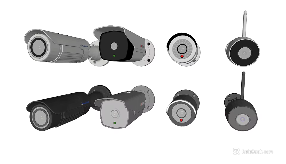 Different Types of Projection Monitoring Security Cameras For Surveillance Systems 3d model 