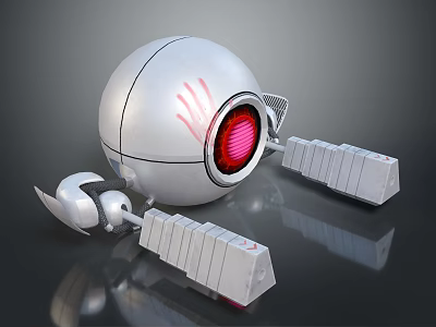 Metallic Sphere Robot With Red Glowing Core And Mechanical Arms 3d model