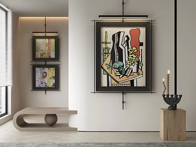 Abstract Painting As Wall Art In Modern Interior With Decorative Pieces And Furniture 3d model
