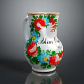 Decorative White Ceramic Vase With Red Blue Floral Pattern And Gold Rim