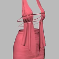 Pink Halter Neck Dress with Back Crisscross Straps and Flowy Fabric Details