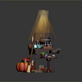 Enchanting Halloween Scenery With Pumpkin Apple Basket Broom Candles And Magic Cauldron