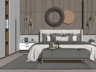 Light Luxury Background Double Bedside Table Ornaments Chandelier 3d model