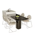 Modern Dining Table Set with Black Marble Tabletop White Chairs And Metal Frames 3d model