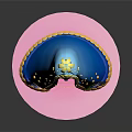 Game Movie Character in Blue Cloak with Golden Decor Star Patterns Green Accents and Pink Base