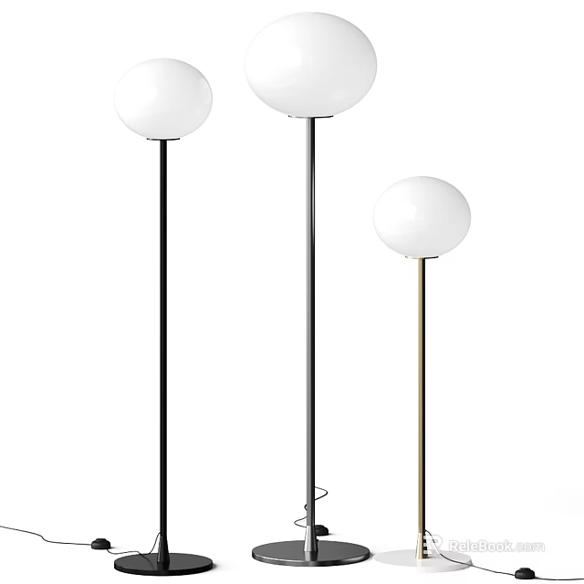 Modern Floor Lamps With White Globe Shades And Metal Poles Set Of Three 3d model 