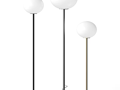 Modern Floor Lamps With White Globe Shades And Metal Poles Set Of Three 3d model