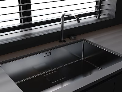 Sleek Stainless Steel Washbasin with Modern Faucet and Window Blinds Design 3d model