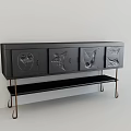 Modern Black TV Stand With Animal Motif Doors Metal Legs And Lower Shelf