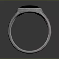Silver Ring with Square Black Gemstone and Intricate Carved Patterns on Band
