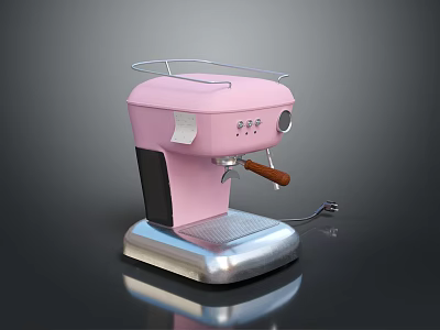 Stylish Pink Espresso Machine With Vintage Design Metal Base And Wooden Handle 3d model