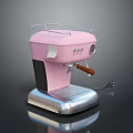 Stylish Pink Espresso Machine With Vintage Design Metal Base And Wooden Handle