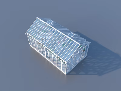 White Frame Glass Greenhouse With Sloped Roof And Transparent Panels 3d model