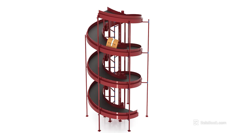Industrial Spiral Conveyor System With Multi Layer Red Structure For Material Handling 3d model 
