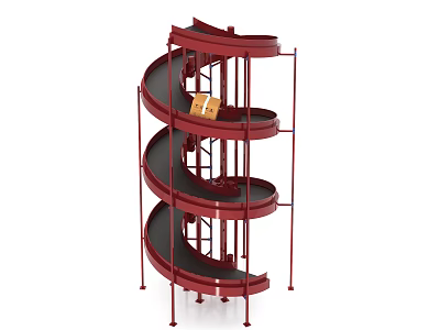 Industrial Spiral Conveyor System With Multi Layer Red Structure For Material Handling 3d model