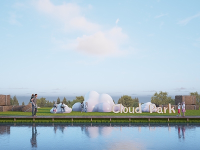 Paddy field cloud landscape sketch cloud seat paddy field art installation 3d model