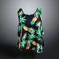 Black Sleeveless Women's Top With Pineapple And Green Leaves Pattern For Casual Wear