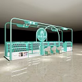 Modern Teal Shopping Mall Beauty Counter With Product Display Shelves Circular Logo And Chairs