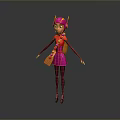 Cartoon Game Movie Character In Pink Dress Purple Leggings With Red Scarf And Orange Bag