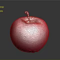 Shiny Red Apple With White Speckles And Brown Stem On Dark Background With Reflection