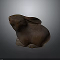 Handcrafted Brown Clay Rabbit Sculpture With Detailed Textured Surface 3d model