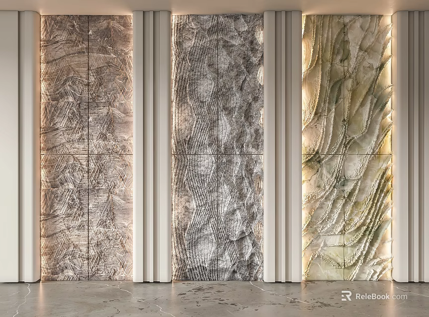 Modern Textured Marble Feature Walls with White Columns in Contemporary Interior 3d model