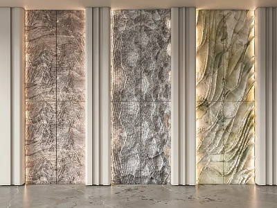 Modern Textured Marble Feature Walls with White Columns in Contemporary Interior 3d model