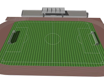 Green Grass Football Field With Center Circle Goalposts Running Track And Stands 3d model