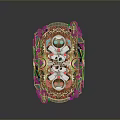 Ornate Decorative Plaque With Intricate Carved Frame And Colorful Geometric Patterns