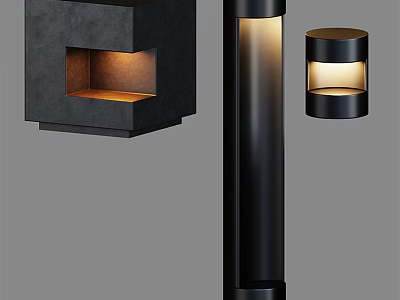 Modern Black Metal Outdoor Lights With Column And Wall Mounted Design For Garden Pathway 3d model