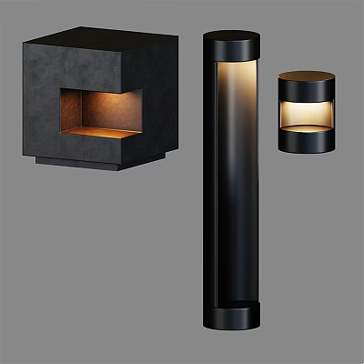 Modern Black Metal Outdoor Lights With Column And Wall Mounted Design For Garden Pathway 3d model