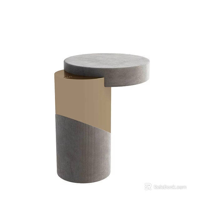 Modern Round Side Table With Concrete Top And Textured Gold Metal Base 3d model 