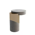 Modern Round Side Table With Concrete Top And Textured Gold Metal Base