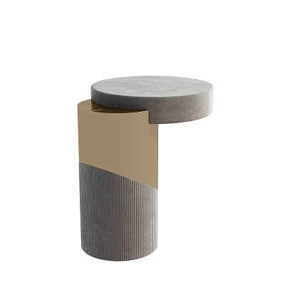 Modern Round Side Table With Concrete Top And Textured Gold Metal Base 3d model