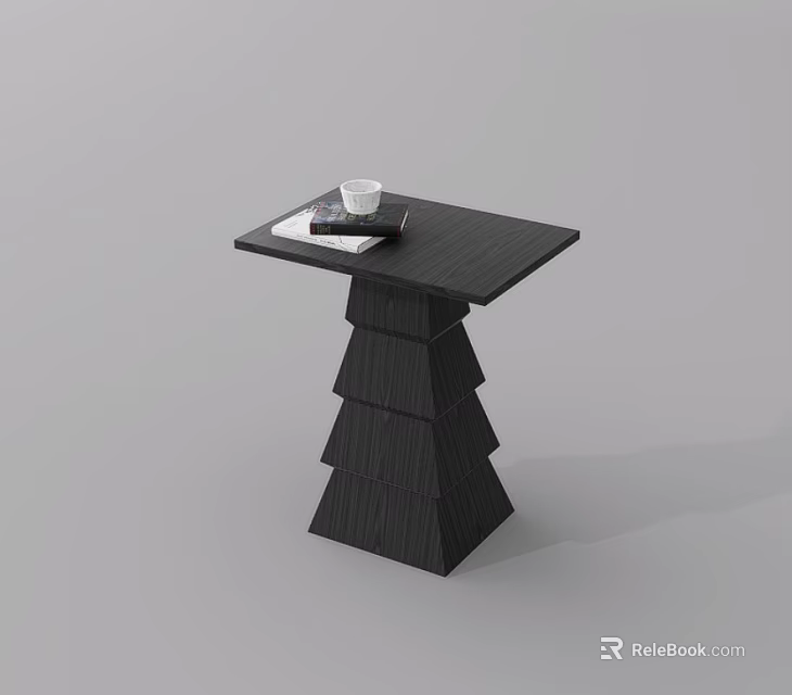 Modern Black Side Table With Unique Layered Base And Cup Book On Top 3d model 