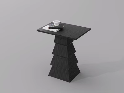 Modern Black Side Table With Unique Layered Base And Cup Book On Top 3d model