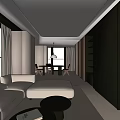 Modern Living Room Interior With Large Windows City View Beige Sofa And Black Coffee Tables