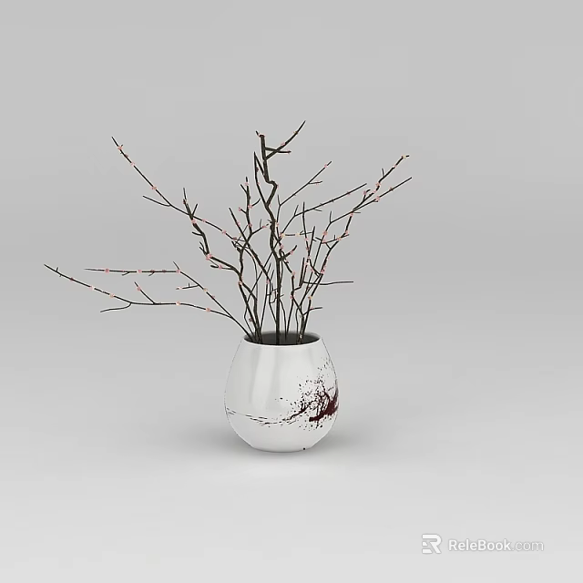 Tech Exhibition Hall Display With White Vase And Red Spotted Branches 3d model 