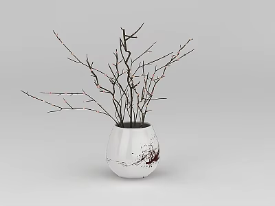 Tech Exhibition Hall Display With White Vase And Red Spotted Branches 3d model