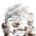 Stylish Decorative Ornament Set With Vase Dried Branches Candle And Geometric Decor