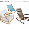 Various Lounge Chairs With Wooden Frames Canvas Seats And Striped Patterns