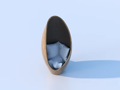 Modern Minimalist Leisure Chair With Curved Wooden Frame And White Cushions 3d model