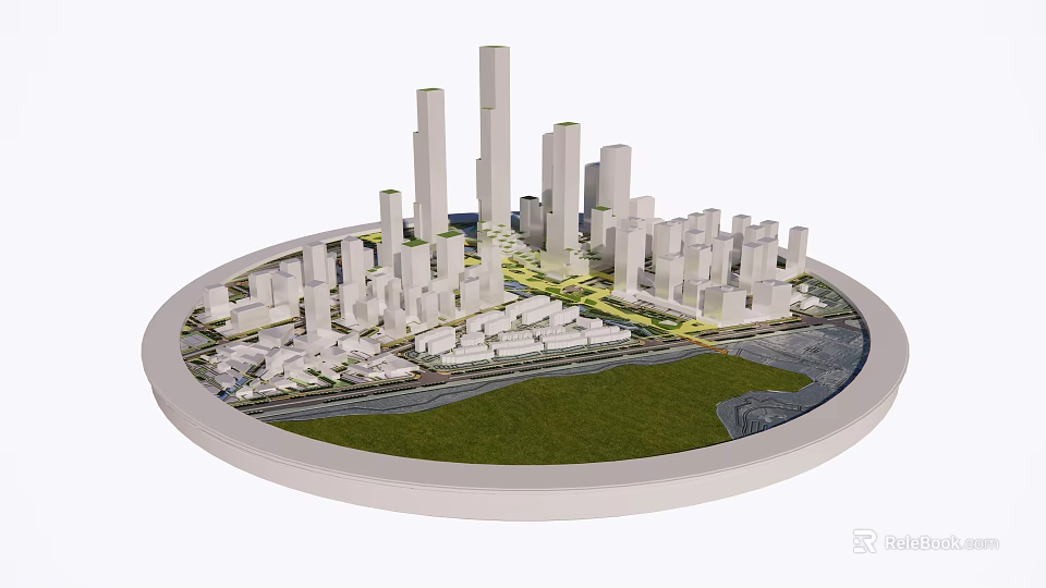 Urban Sand Table Model With Detailed City Layout Tall Buildings Green Areas River And Roads 3d model 