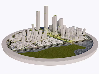 Urban Sand Table Model With Detailed City Layout Tall Buildings Green Areas River And Roads 3d model