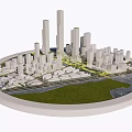 Urban Sand Table Model With Detailed City Layout Tall Buildings Green Areas River And Roads