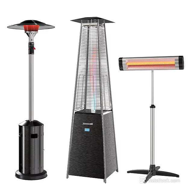 Outdoor Heaters with Different Designs Including Umbrella Tower and Strip Styles 3d model