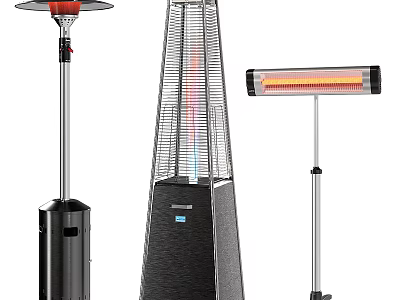 Outdoor Heaters with Different Designs Including Umbrella Tower and Strip Styles 3d model