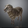 Realistic Sheep 3D Model With Detailed Fur Texture Standing on Dark Background