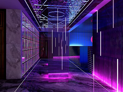 Elegant Modern KTV Corridor Design With Neon Lights And Marble Walls 3d model