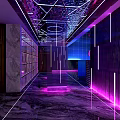 Elegant Modern KTV Corridor Design With Neon Lights And Marble Walls
